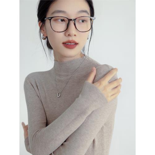 藕粉色半高領針織打底衫女早秋2025新款高級感長袖內搭彈力修身