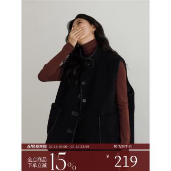 羊羔毛馬甲外套女冬季2024新款加厚無袖純色設計感休閑馬夾上衣