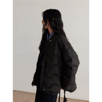 通勤羽絨服外套女2024冬季長袖白鴨絨輕薄黑色休閑寬松韓版上衣