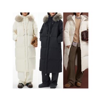 鯨乎 90白鴨絨羽絨服女冬季新款狐貍毛領中長款加厚保暖連帽外套