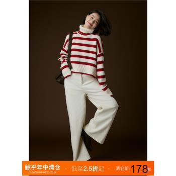 鯨乎闊腿褲春秋款女2025新款燈芯絨直筒褲高腰復古風休閑褲