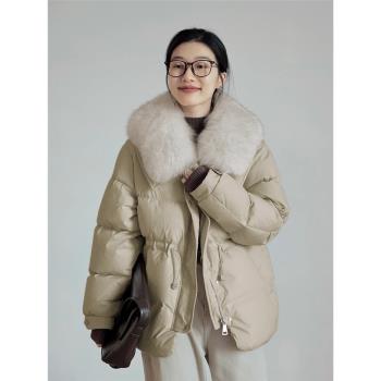 2024新款加厚羽絨服女冬季麵包服韓版寬松小個子白鴨絨外套大毛領
