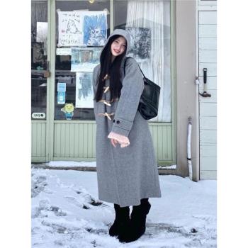 牛角扣灰色呢子大衣女毛呢外套2024年秋冬季新款冬天超好看高階感