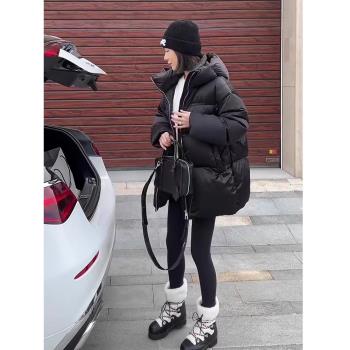 黑色羽絨服女中長款2024冬季新款加厚保暖白鴨絨連帽麵包服外套潮