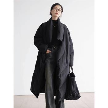 黑色長款羽絨服女冬季2024新款立領高階感設計寬松保暖冬裝外套