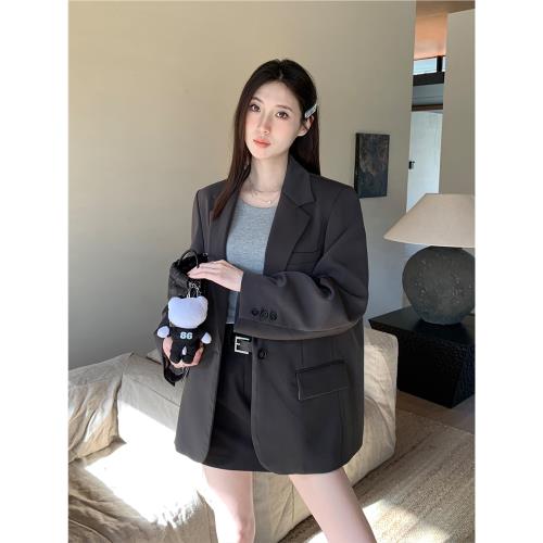 阿一 精細剪裁重工廓形西裝外套女秋季新款高級寬松黑色休閑西服