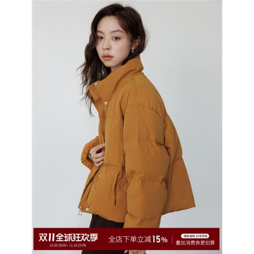 短款面包羽絨服女冬季2025新款立領小個子韓版純色休閑白鴨絨外套
