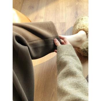 棕咖色燈芯絨闊腿褲子女直筒春秋冬休閑寬松九分哈倫蘿卜褲奶奶褲