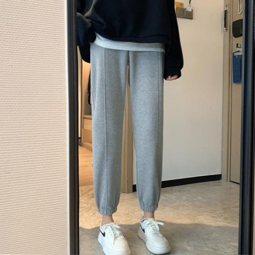 灰色運動褲子女褲衛褲寬松束腳2025年新款休閑秋冬加絨顯瘦小個子