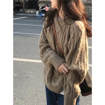 麻花毛衣女打底針織衫春秋冬2025年新款設計感小眾寬松慵懶風上衣