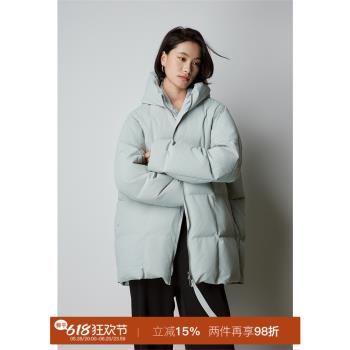 鯨乎 龜背連帽鵝絨服女2024冬季新款中長款小個子高階感羽絨服