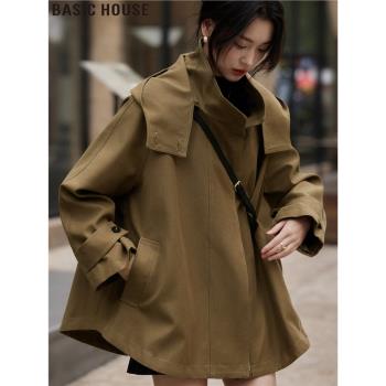 Basic House/百家好復古廓形工裝風衣外套美拉德短款斗篷女款春季