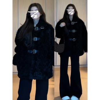 2025新款羊羔毛絨黑色小香風外套女秋冬季皮毛一體高階感加厚上衣