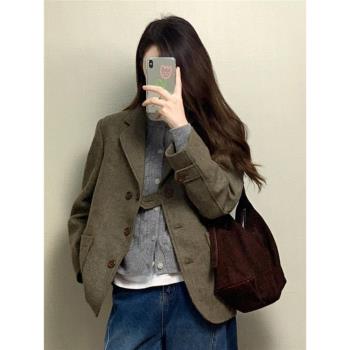 高階感短款呢子大衣女2024年新款秋冬季毛呢外套韓系小個子西裝領