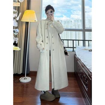 白色呢子大衣女2024年新款秋冬季高階感毛呢外套韓系小個子中長款