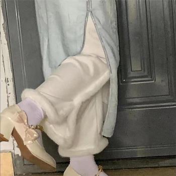 德絨磨毛百搭旗袍漢服內搭打底襯褲秋冬季加絨加厚保暖舒適闊腿褲