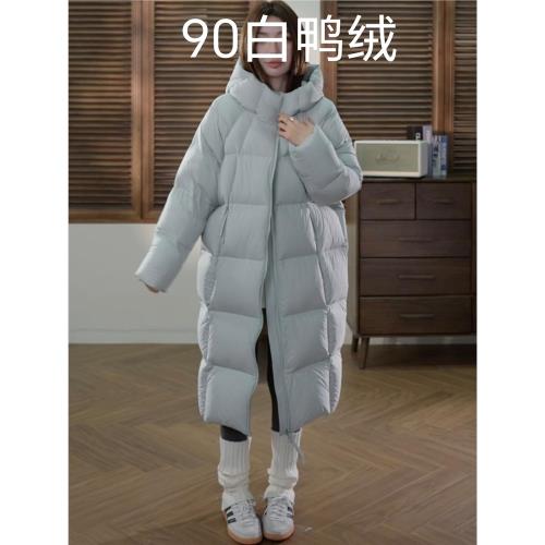 張貝貝超輕無膽90白鴨絨泡芙羽絨服女冬連帽中長款加厚服保暖外套