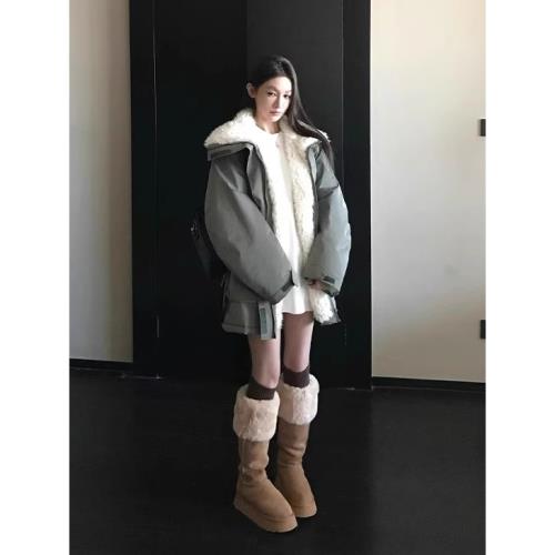 趙露思同款羊羔毛絨派克服外套女冬季2024新款寬松加厚保暖沖鋒衣