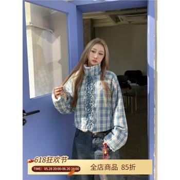 ZHL Studio美式復古羊羔絨雙面穿格紋棉服外套女冬季百搭保暖棉衣