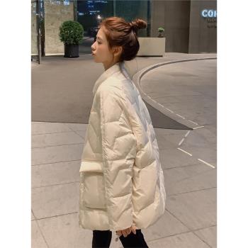 白鴨絨輕薄羽絨服女2024新款韓版冬裝時尚寬松繭型小個子外套短款