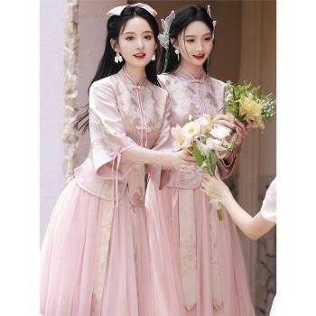 新中式伴娘服2025秋冬新款姐妹團顯瘦禮服結婚中國風旗袍伴娘裙女