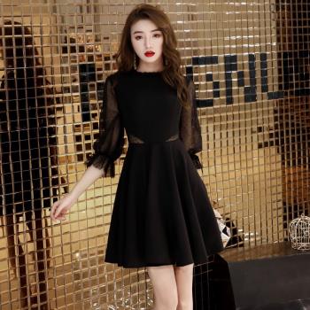 2024新款結婚服黑色平時可穿晚禮服連衣裙女氣質小洋裝宴會禮服