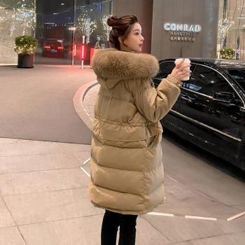 網紅大毛領羽絨服女2024年新款韓版中長款加厚過膝冬季小個子外套