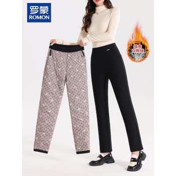 羅蒙媽媽冬裝羽絨褲高腰顯瘦時尚中年女加厚保暖棉褲中老年直筒褲