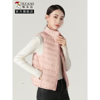 啄木鳥輕薄羽絨馬甲女2024冬季新款立領韓版背心短款百搭外穿內膽