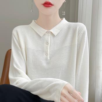 品牌高階感羊絨衫女秋冬新款Polo翻領長袖上衣羊毛針織打底衫毛衣