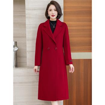 雙面羊絨大衣女中長款2024年新款冬季高階修身赫本風長款毛呢外套