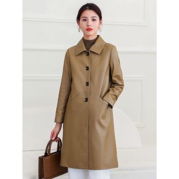 2024新款真皮羽絨服女中長款綿羊皮皮衣女時尚休閑百搭皮風衣外套