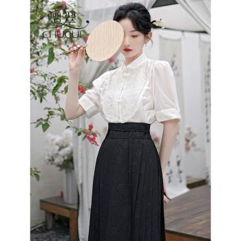 新中式女裝小個子上衣配日常馬面裙套裝夏季國風改良漢服2023新款