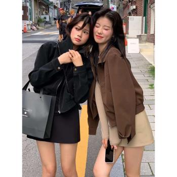 美拉德PU皮外套女春秋短款小個子美式飛行夾克韓系寬松休閑上衣潮