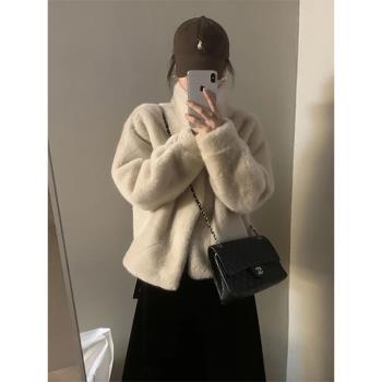 獨特超好看羊羔毛外套女士秋冬季2025新款加厚小香風羊羔絨小個子