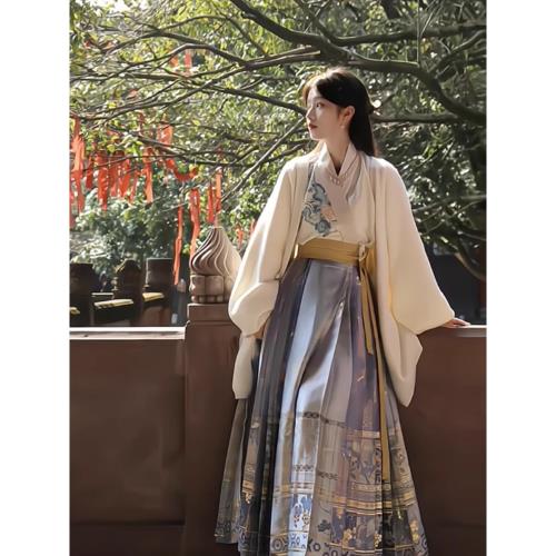 潮牌新中式國風馬面裙套裝女2025新款春秋季成人改良漢服日常穿搭