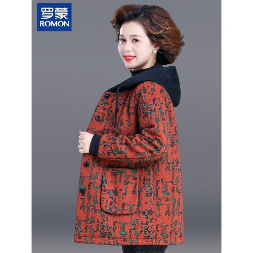 羅蒙洋氣媽媽冬裝加絨加厚外套中老年女上衣服中年秋冬風衣中長款