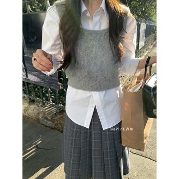 法式高階感疊穿U領針織馬甲背心女秋冬修身顯瘦軟糯加厚無袖毛衣