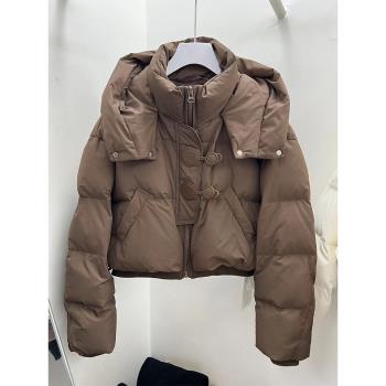 小個子短款羽絨棉服女連帽皮扣上衣2025冬季新款減齡保暖肯豆外套