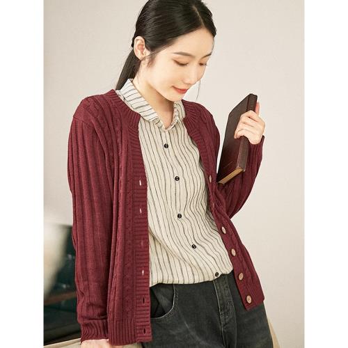 谷家 顯瘦百搭羊絨針織開衫 文藝寬松打底衫毛衣女 秋季新款外套