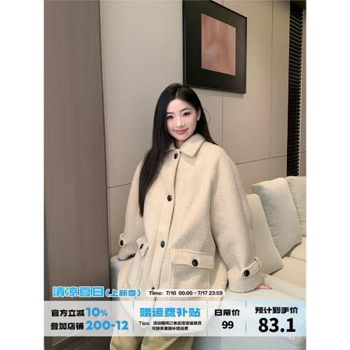 【清倉價】橘子樹在哪兒羊羔毛外套女冬季加絨寬松顯瘦中長款上衣