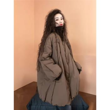 原創文藝復古大碼中長款羽絨服24冬季輕薄寬松90白鴨絨保暖外套女