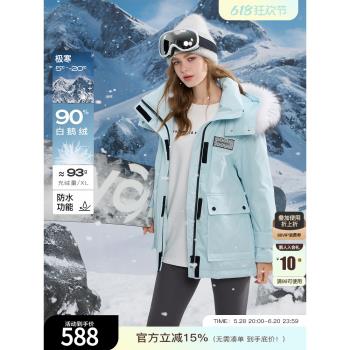 三彩獨醒2024冬季新款派克羽絨服工裝風鵝絨防水外套戶外休閑女F