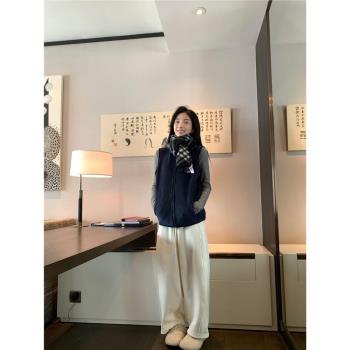 by1171休閑主義加絨運動褲設計感拼布腰頭加厚保暖休閑長褲秋冬