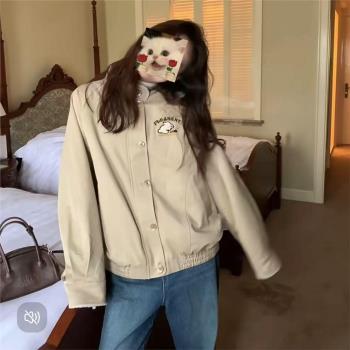 學院風刺繡美式工裝棉服外套女秋冬新款小個子加絨加厚立領棉衣潮