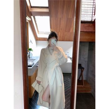 ByYou 新款仿水貂毛白色環保皮草外套女冬中長款收腰加厚羊毛大衣