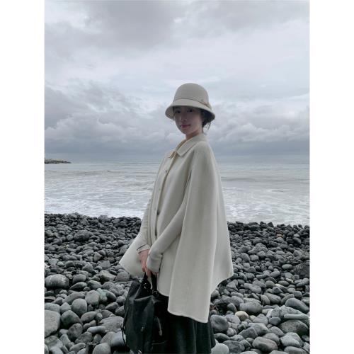 by1171千金風山茶斗篷大衣950g高克重氣質手工雙面呢冬新款外套女