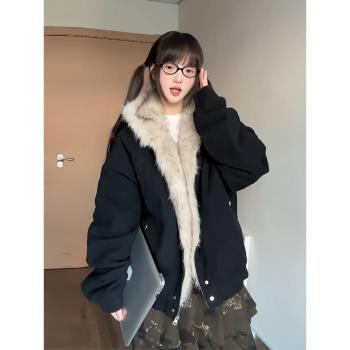 座山雕棉服女2024年新款冬季棉衣外套美式復古棉襖加絨加厚派克服