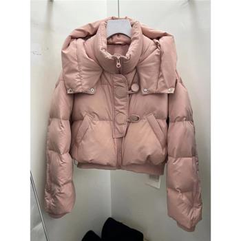 小個子短款羽絨棉服女連帽皮扣上衣2025冬季新款減齡保暖夾棉外套
