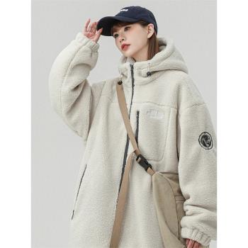 森馬旗下minette羊羔毛棉服女貼標刺繡棉衣加棉加厚學生寬松外套